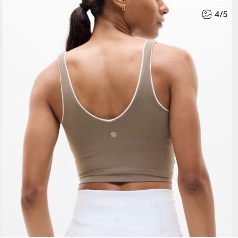 Athleta | Transcend V-Neck Crop Sports Bra Cups A-C Pyrite/White Size Small NWT